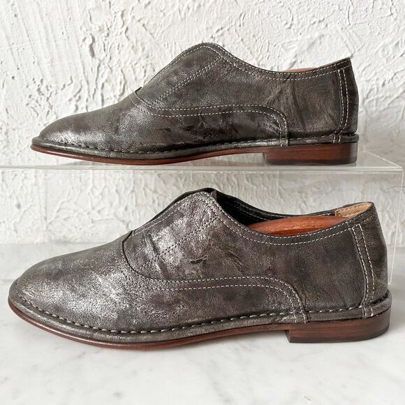 HS Trask Avery Metallic Silver Leather Slip On Loafers Flats - Women's Size 8 - Picture 2 of 8